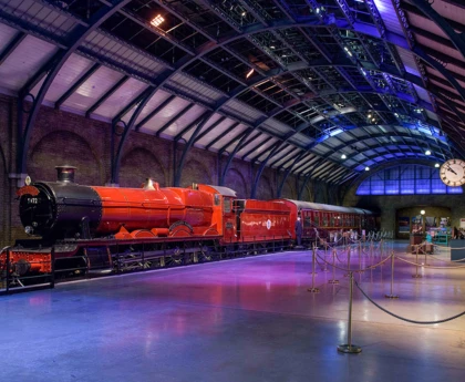 Hogwarts express at Platform 9 ¾ set at the Warner Brso. studio in London